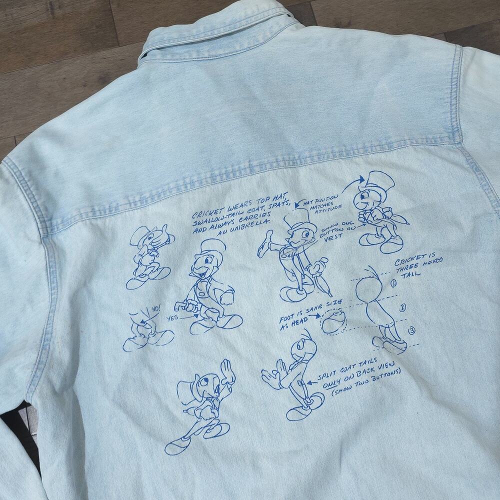 Vintage Disney Catalog Jiminy Cricket Denim Shirt Medium Embroidered 1940 Sz M - Picture 14 of 16